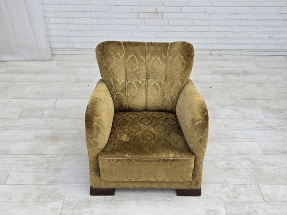 1950s, Danish Relax Chair, Furniture Velour, Oak Wood – Armchairs, Textile (photo 7 of 17)
