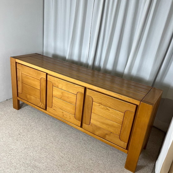 Image 1 of Large French sideboard in solid elm, 1970, attributed to the Chauvin Workshop