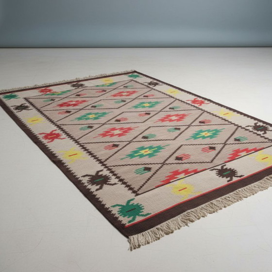 Image 1 of Tapis géométrique typique des années 1960, style bruxellois, KELIM