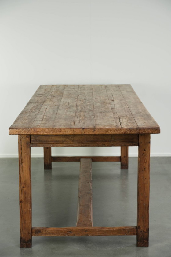 Muy bonita mesa de comedor de granja antigua grande del siglo XIX hecha de madera de pino con un aspecto (photo 5 of 13)