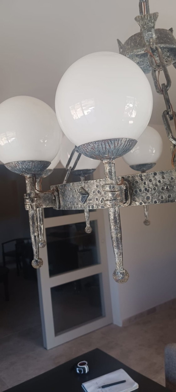 Lampadario Vintage in Ferro Battuto Anni '50 – Iron, Glass (photo 8 of 12)