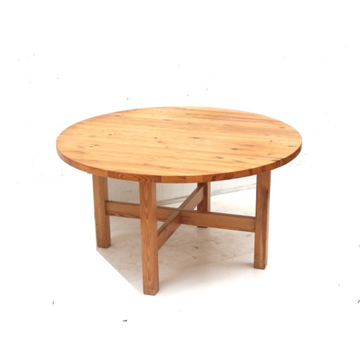 Mesa de comedor redonda vintage de pino macizo Norden de Ikea de los años 70. 