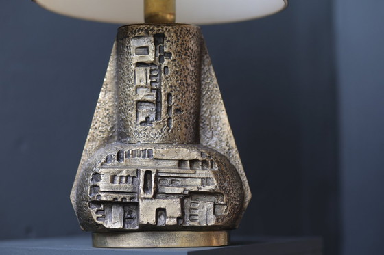 Image 1 of Vintage Brutalist Bronze Table Lamp | Sculptural Relief Design | 1970s