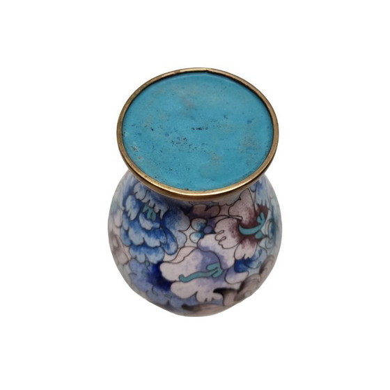 Image 1 of Vintage blue cloisonné vase