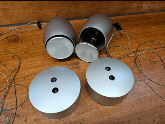 Image 1 of 2x Tobias Grau OH Suspension Lamps - Pair - Satin Aluminium - Height Adjustable