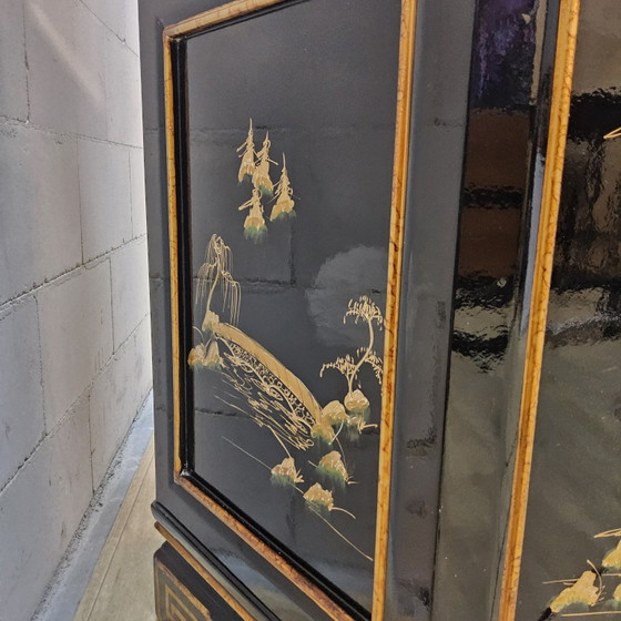Vitrine Chinoise Vintage Toit Pagode (Éclairage) Armoire Bohème – Wood, Glass (photo 11 of 15)