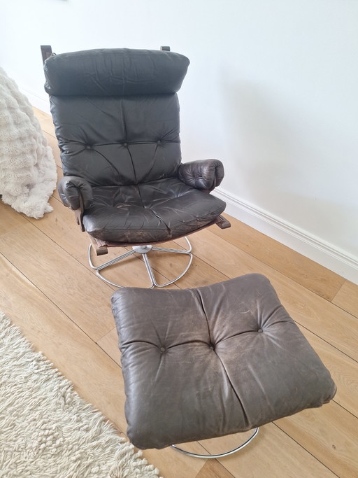 Original Falcon Chair & Ottoman – Sigurd Ressell (Rare Chrome Spoke Base)