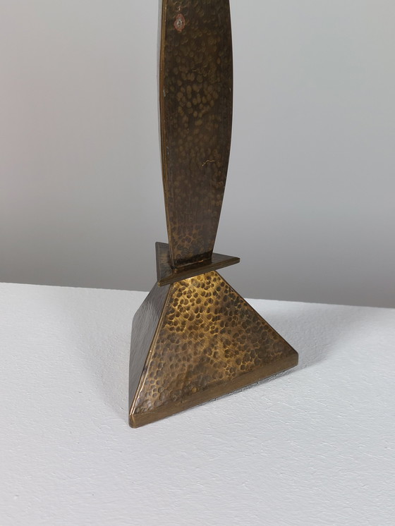 Image 1 of Pair of hand-forged hammered brass candlesticks, Menphis style