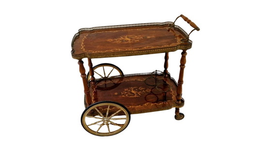 Image 1 of MID CENTURY ITALIAN MARQUETRY DRINKS TROLLEY