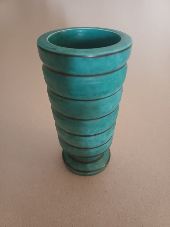 Wilhelm Kåge - Vase Art Déco Turquoise / Streamline "Argenta" Modèle 1026 - Gustavsberg Suède – Ceramic (photo 3 of 8)