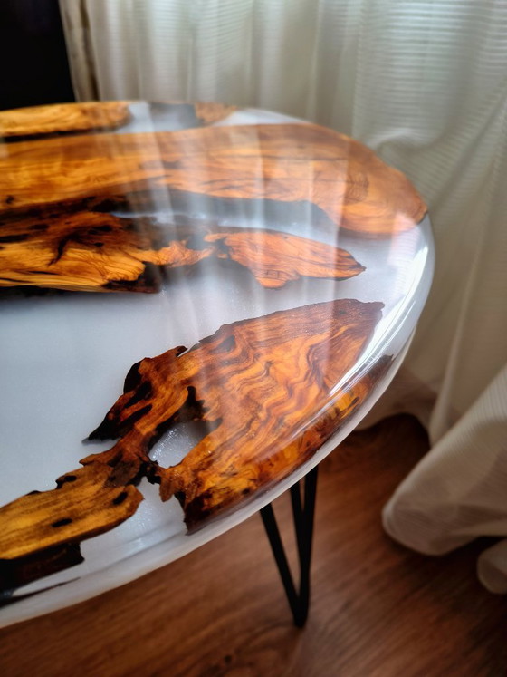 Image 1 of Handmade Olive Wood Epoxy Coffee Table with White Fog Resin