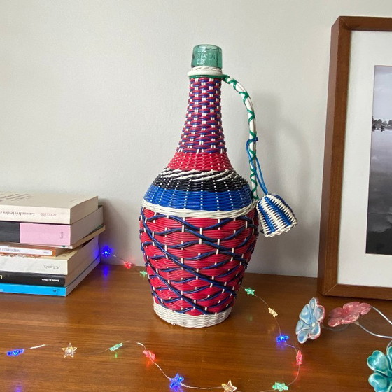 Image 1 of Old glass bottle and vintage plastic braiding scoubidou