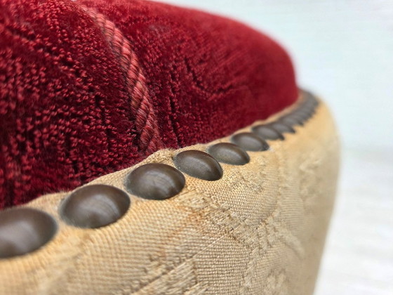 Image 1 of Divano curvo danese a 2 posti, anni '60, tessuto di lana rosso/beige.