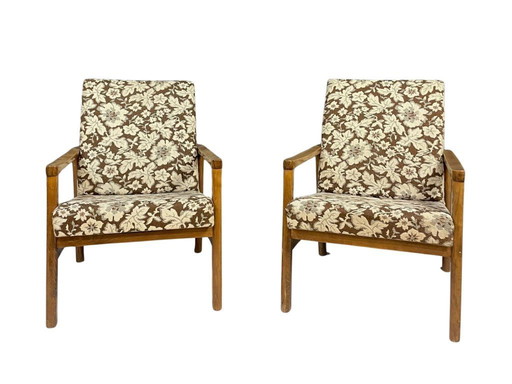 Pair of Retro Armchairs with Floral Upholstery, Czechoslovakia, 1960s