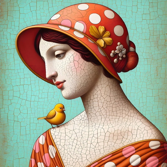 Image 1 of Affiche / Bannière 'Girl & Bird' (fille et oiseau)