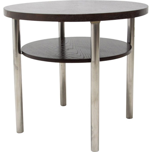 Vintage Bauhaus salontafel van verchroomd metaal en eikenhout door Robert Slezák voor Kovona, Tsjecho-Slowakije 1930