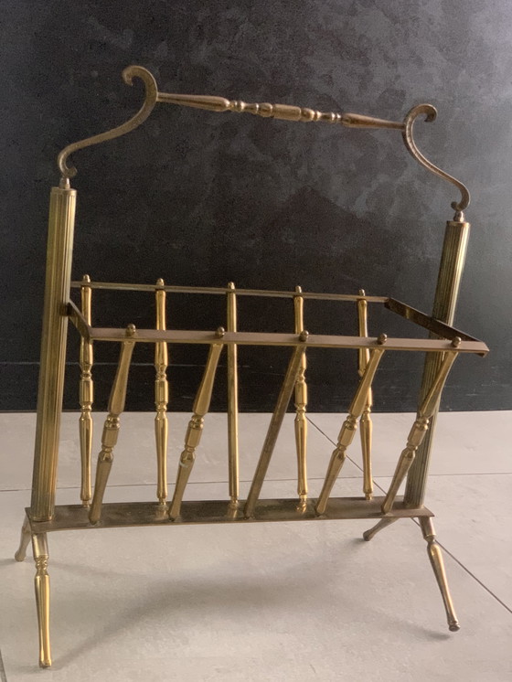 Image 1 of vintage brass magazine rack