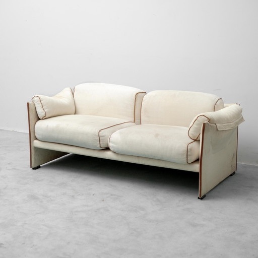 Vintage 2-Seater Sofa in Beige and Brown Fabric, 70s Modern