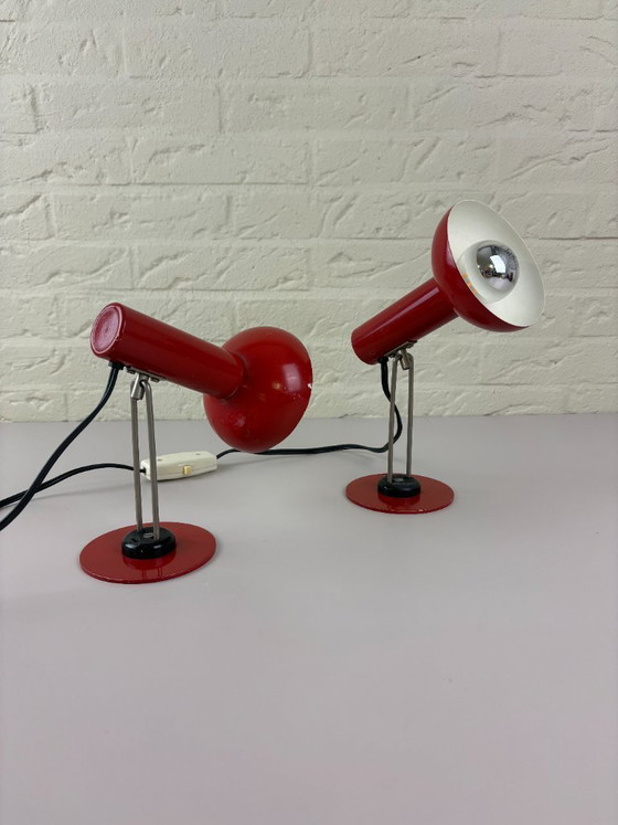 Image 1 of Set of 2 Vintage GDR Space Age Table Lamps – 1960s – Red