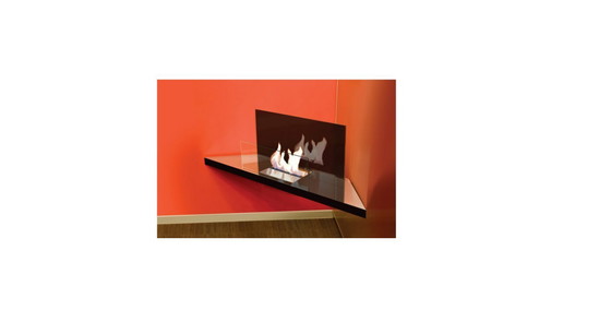 Image 1 of Radius Design Corner Flame Ethanol Fireplace - polished stainless steel, black glass