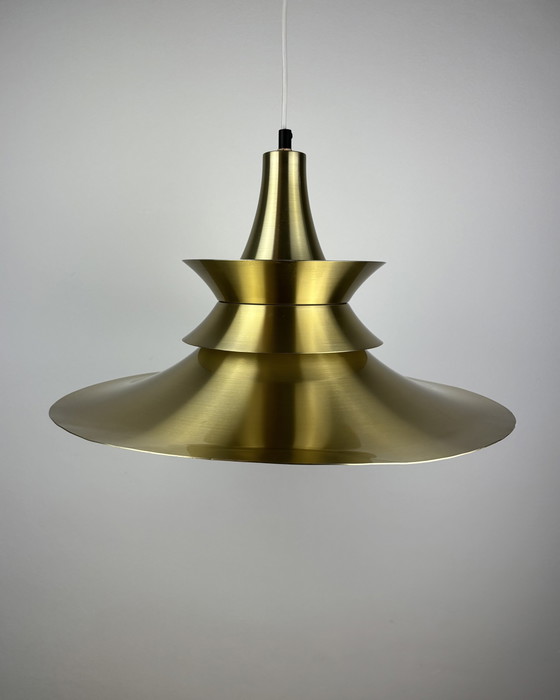 Image 1 of Lyskær Belysning Deense moderne koperen hanglamp, Spoetnik Design, Space Age, jaren 60, 70, industrieel ontwerp, minimalistisch,