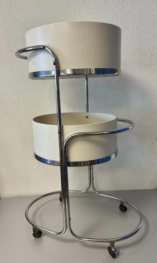Mid-Century Chrome & White 2-Tier Rolling Trolley