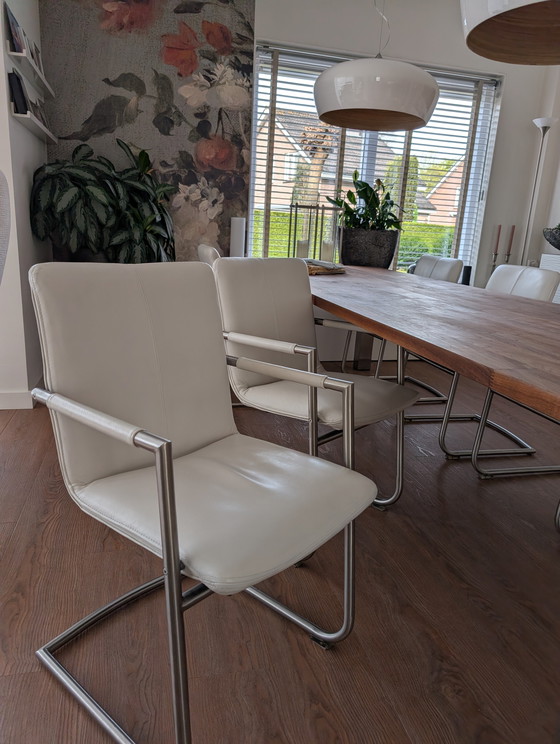 Image 1 of Dining chair, white leather. 8 pieces. Henders and Hazelm