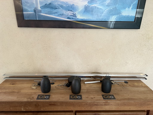 3x Tobias grau OH Bronze Pendant On Multirail - Cords 85cm Max ,Multirail 130 Cm