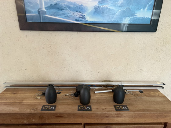 Image 1 of 3x Tobias grau OH Bronze Pendant On Multirail - Cords 85cm Max ,Multirail 130 Cm