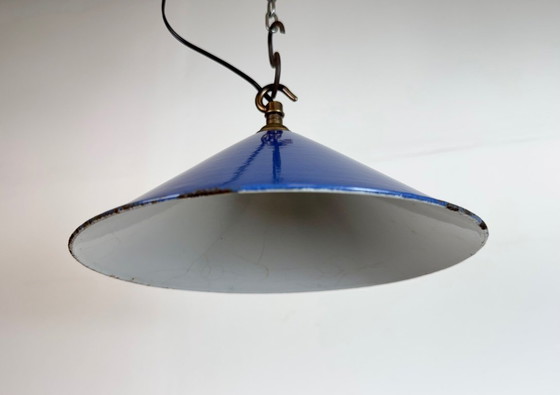 Image 1 of Lampada a sospensione industriale in smalto blu, anni '50