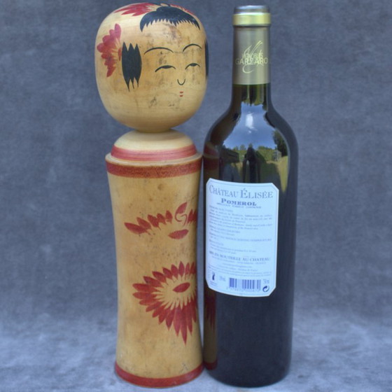 Image 1 of Authentic vintage handmade Japanese kokeshi doll 12.20 inch with floral decor 31 cm home decor signed collectible piece