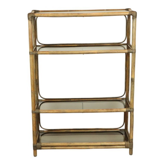 Image 1 of Vintage Boho Shelving Unit, Bamboo and Smoked Glass