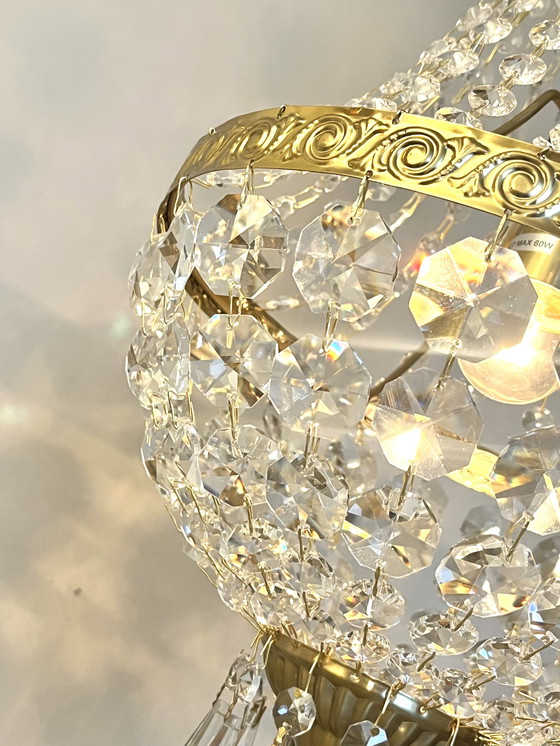 Image 1 of Lustre à 3 sacs en cristal et cadre doré