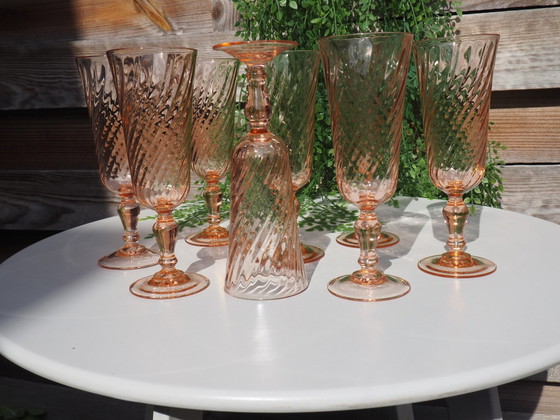 Vintage Arcoroc / Luminarc Rosaline Pink Swirl Champagneglazen – Set van 8 (Frankrijk) – Glazen & Karaffen (photo 4 of 15)