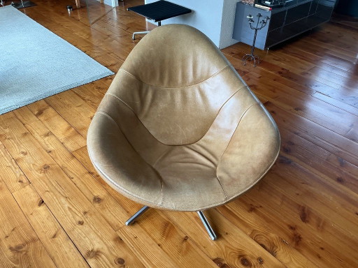 LABEL Vandenberg Hidde Fauteuil - Cuir Naturel - Piètement Pivotant Chromé