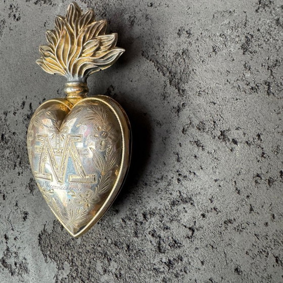 Image 1 of 19th-century French Ex-Voto Heart - Silver & Gilt - "Reconnaissance" - Lourdes - ca. 1850-.