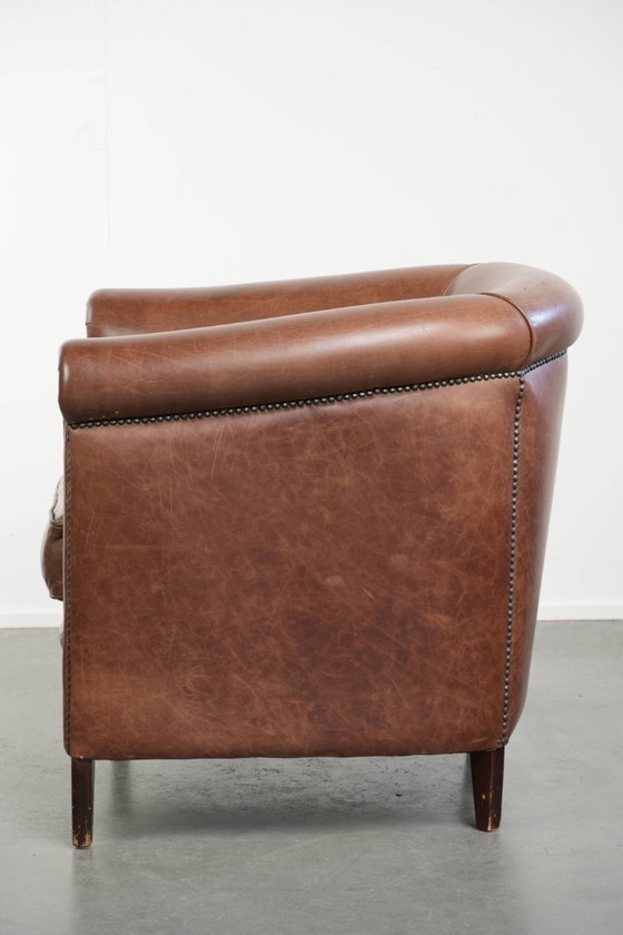 Cognacfarbener Club-Sessel im englischen Stil aus Rindsleder in gutem Zustand – Leather (photo 5 of 11)