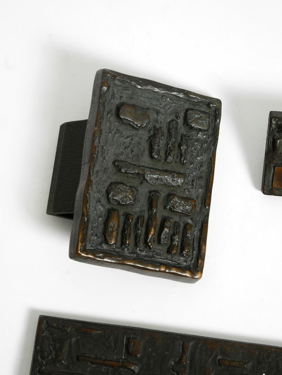 Image 1 of A set of solid, heavy 1970s Brutalist pull handles with letter slot and doorbell, made of bronze by Alpan Germany