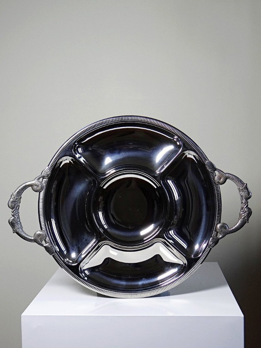 Large Jean Couzon hors d'oeuvre tray in 18/10 stainless steel, 5 compartments