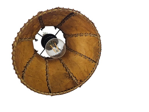 Scherenlampe | Mundharmonikalampe | Wandlampe | Vintage | Eiche | Schweinsblase | 70er Jahre |