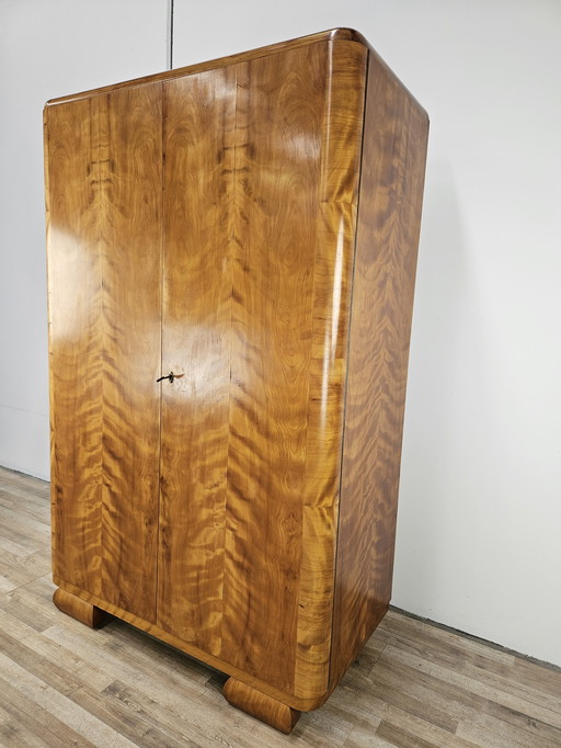 Art Decò Walnut Wardrobe with Internal Shelves