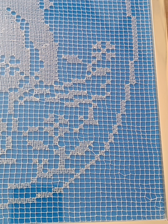 Quadro artigianale lavorazione uncinetto, Arte, Vetro, Metallo, Blu (foto 5 di 9)