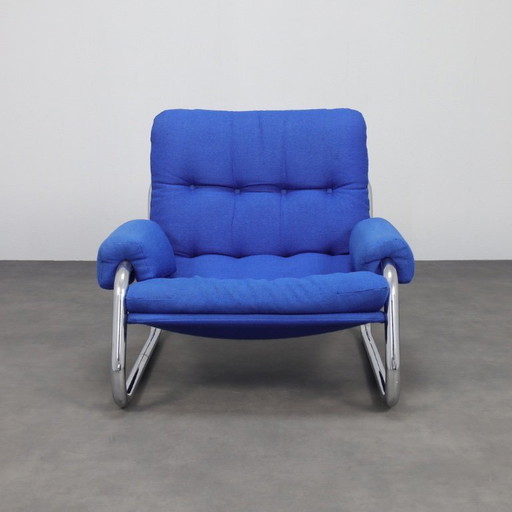 Lounge Chair con struttura tubolare cromata, anni '70