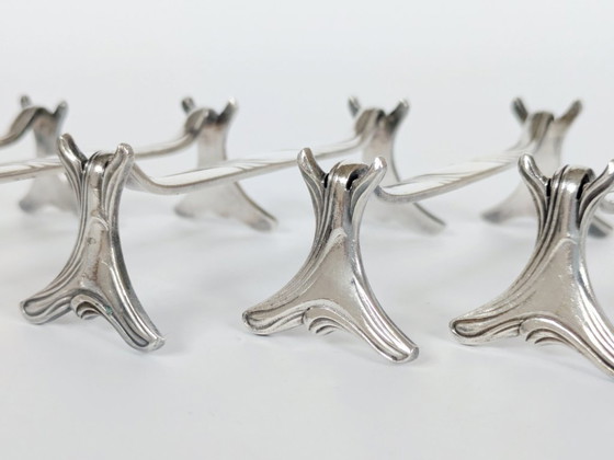 Image 1 of Lot de 6 repose-couteaux Christofle en métal argenté, décoration de table Art nouveau française