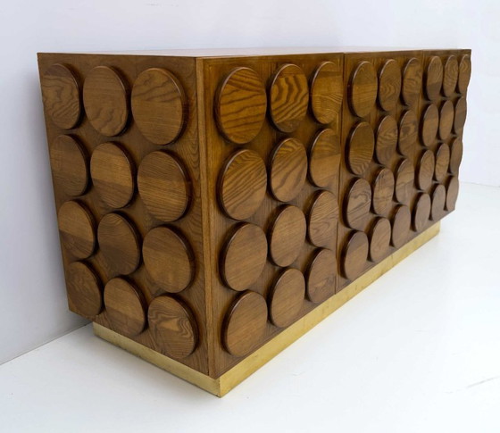 Image 1 of Brutalist Italian Chestnut Wood and Brass Bar Cabinet, 1970s