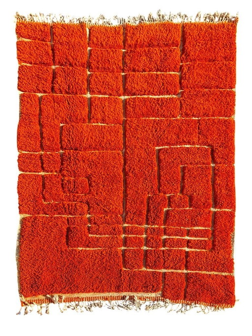 Handmade Moroccan Mrirt Rug – Burnt Orange Wool Rug 210x300 cm – Modern Textured Carpet