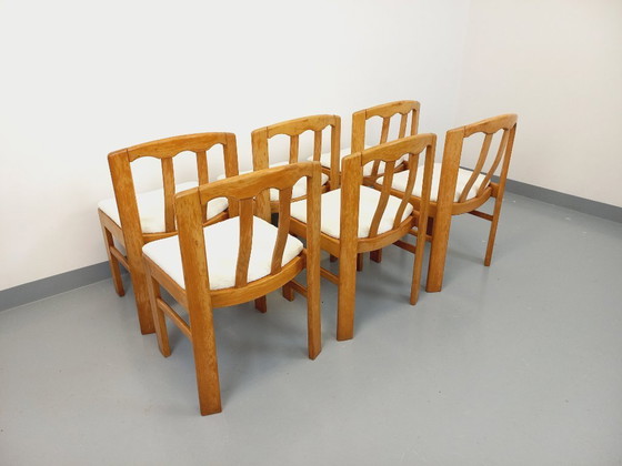 Image 1 of Set of 6 vintage chairs in elm wood and bouclé fabric from the 70s and 80s
