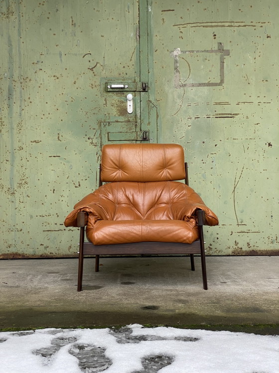 Image 1 of PERCIVAL LAFER | Fauteuil lounge MP-41 en cuir cognac, fabriqué au Brésil, lot de 2, rare