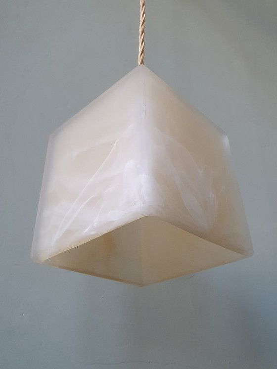 Image 1 of 2 Mid-Century Square Glass Clouded Alabaster Lamps