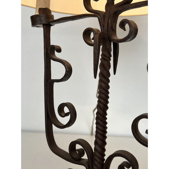 Image 1 of Vintage wrought iron candelabra with 6 lights, France 1950